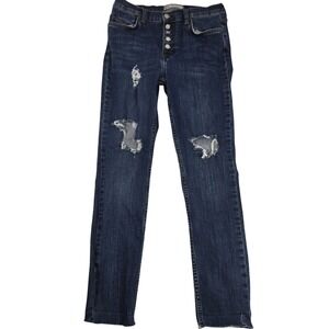 Free People We The Free Button Fly‎ Distressed Skinny Jeans Dark Wash W28